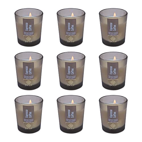Image of EKAM Espresso Coffee Votive Soy Wax Scented Candle, 40 Grams, 10 Hours Burn Time| Long Lasting Premium Candles | Ideal for Home Decor | Gifting & Aromatherapy (Pack of 9)
