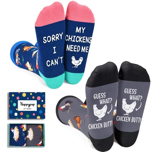HAPPYPOP Chicken Socks for Women Men - Farm Animal Lover Gifts for Chicken Rooster Lovers 2 Pack
