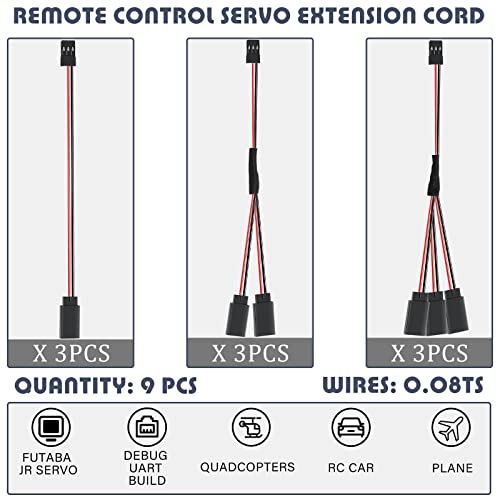 Eccliy 9 Pieces Y Connector 3 Pin Plug Splitters Servo Extension Male To Female Servo Extension Cord Wire Charging Cable Compatible With Jst Rc Jr Futaba Rc Car Or Airplanes(Mixed Style),30 cm,Black