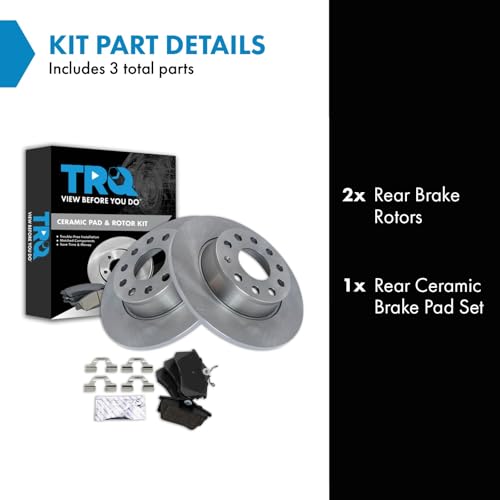 Image of TRQ Rear Brake Pad and Rotor Set Ceramic Compatible with 2011-2013 Audi A3 2011 Volkswagen Golf 2012 Volkswagen Beetle 2013-2014 Jetta 2015 Golf