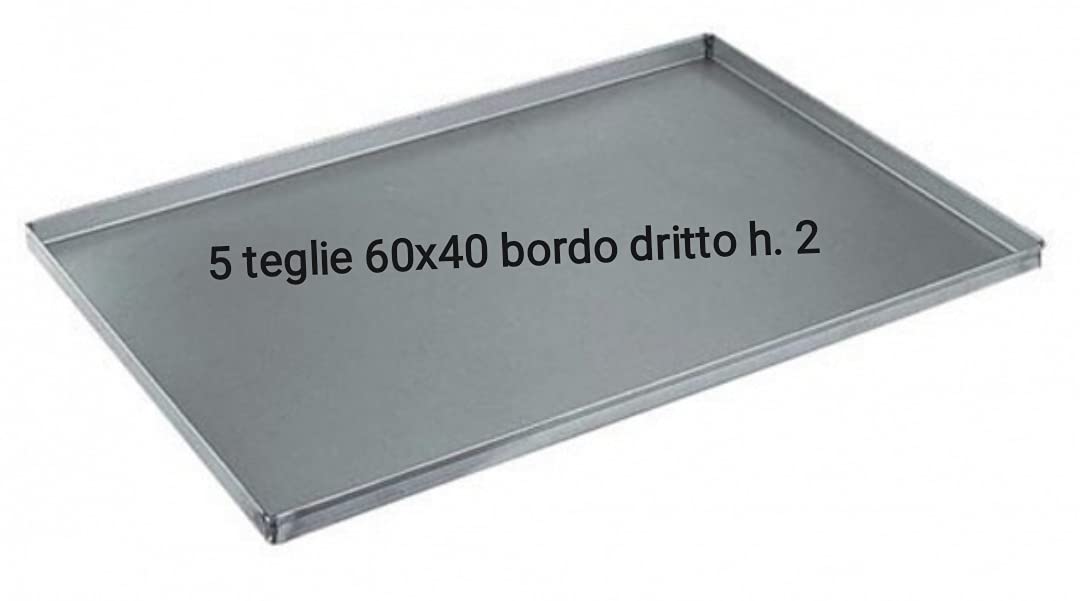 G.T. INOX Set 5 Pezzi - TEGLIA da Forno Professionale in LAMIERA ALLUMINATA 60 X 40 PARETI DRITTE Altezza 2 CM