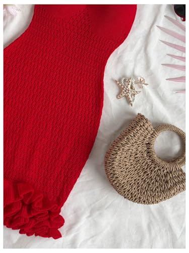 Image of GORGLITTER Women's Vacation Outfit Crochet Halter Knit Bubble Mini Dress Sexy Beach Cruise Summer Miami Resort Outfits