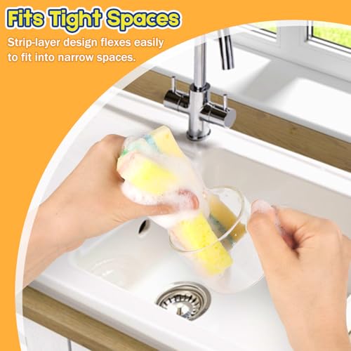Image of LAUNDRYLUX 12 Pack Scrub Sponge - Temperature-Responsive - 50% More Power & Rinses Cleaner Cleaning Sponges, Multipurpose Dish Sponges for Kitchens, Bathrooms, and Outdoor Use - Patent Pending