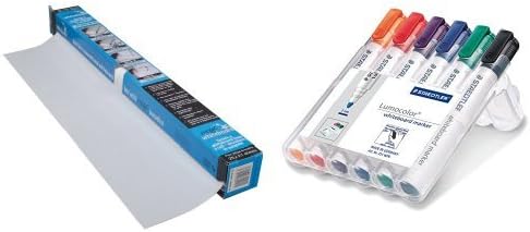 Magic Whiteboard and Staedtler Lumocolor Whiteboard Marker 351Wp6 Bullet Tip - Assorted Colours (Pack of 6)