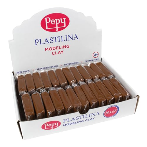 Pepy Plastilina Reusable and Non-Drying Modeling Clay; Set of 24 Bars 1.4 Ounce Each Perfect for Arts and Crafts Projects Brown