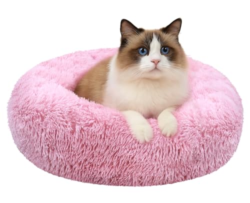 MDDK DY Lit Chien Petit Rond 50 cm, Panier Chat Moelleux en Peluche Lavable, Coussin Antidérapant pour Chat ou Petit Chien, Rose