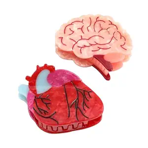 Personalized Acetate Anatomical Heart Hair Claw Clip Brain Claw Hair Clip Relaxing Hair Clip for Nurses Holiday, Personalized and Fun for women Gift (Brain Heart)