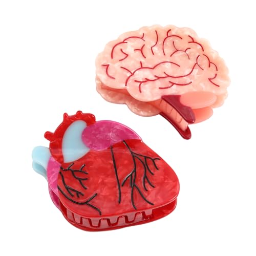 Personalized Acetate Anatomical Heart Hair Claw Clip Brain Claw Hair Clip Relaxing Hair Clip for Nurses Holiday, Personalized and Fun for women Gift (Brain Heart)