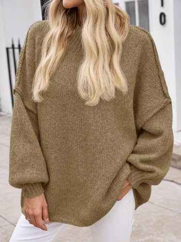 Image of Saodimallsu Womens Oversized Sweaters Mock Neck Batwing Long Sleeve 2026 Fall Trendy Ribbed Knit Casual Tunic Sweater