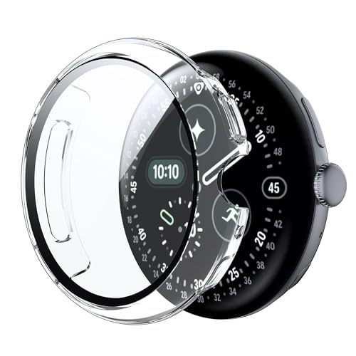 Heioloo Schutzhülle für Google Pixel Watch 4 45mm Hülle mit Gehärtetem Glas, 360° R&um Bildschirmschutz Anti Kratzen Hülle Cover für Google Pixel Watch 4 45mm