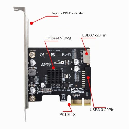 Adaptador USB 2.0 a PCI-E 1X cablecc con enchufe tipo E frontal para placa base 6