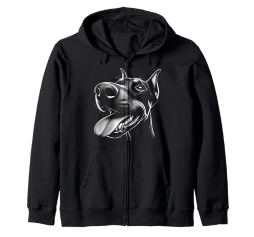 Cool Doberman Sacando la Lengua Fuera en Cara Juguetona Desafío Sudadera con Capucha