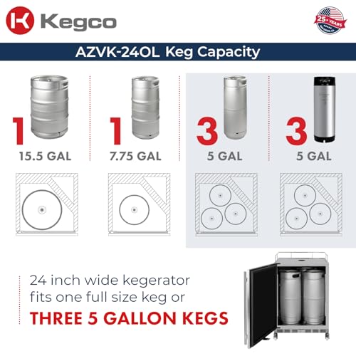 Image of Kegco 24 inch Wide Outdoor Build-In Dual Tap Stainless Steel Left Hinge Kegerator with Dispense Kit