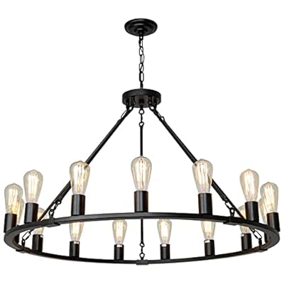 Senyshilon Wagon Wheel Chandelier 15-Light Farmhouse Chandelier, Dia 40'' Black Modern Chandeliers for Dining Room, Industrial Dining Room Light Fixture for Kitchen Island Living Room Foyer