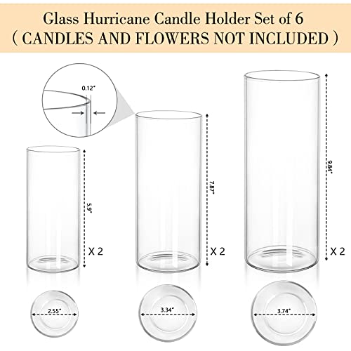 Glass Hurricane Candle Holder Set Of 6 Glass Cylinder Vases For Centerpieces, Glass Candle Holders For Pillar Candles, Floating Candles, Clear Glass Vases For Flowers For Wedding Party Festival Decor #TOP7