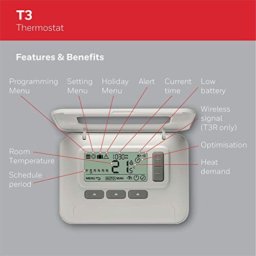 HONEYWELL Termostato T3 cableado programable 7 días de Honeywell Home T3C110AEU, Color Blanco