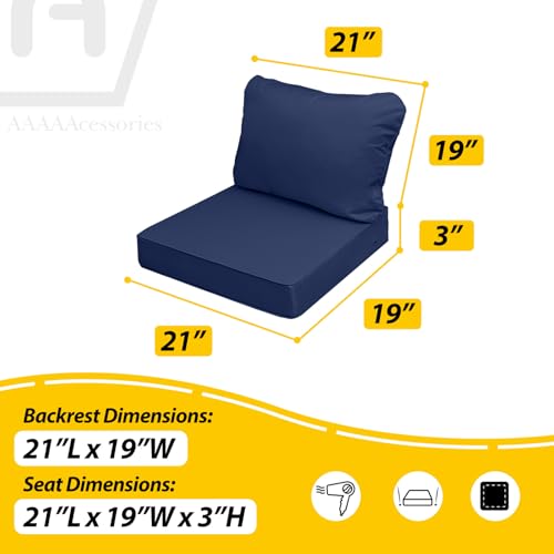 Image of AAAAAcessories Outdoor Seat Cushions for Chairs, Fade-Resistant, Waterproof Patio Furniture Replacement Cushions, 21 inch x 19 inch x 3 inch + 21 inch x 19 inch, Set of 4, Navy Blue