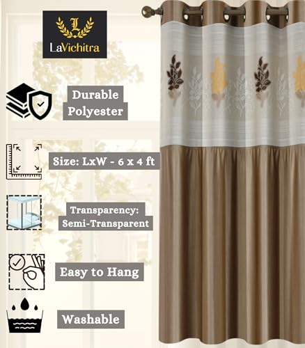 Image of LaVichitra 2 Piece Semi Sheer Floral Net Curtain - 6 X 4 Feet, Window Curtains, Hazelwood