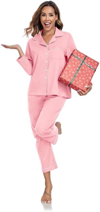 COLORFULLEAF 100% Cotton Pajama for Women Long Sleeve Shirt with Pants Sleepwear Soft Lounge Pjs Sets with Pockets S-XXL - Image 4