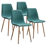 VECELO Side Chairs Fabric Cushion Seat Back Sturdy Metal Legs for Dining/Living Room, Set of 4, Green