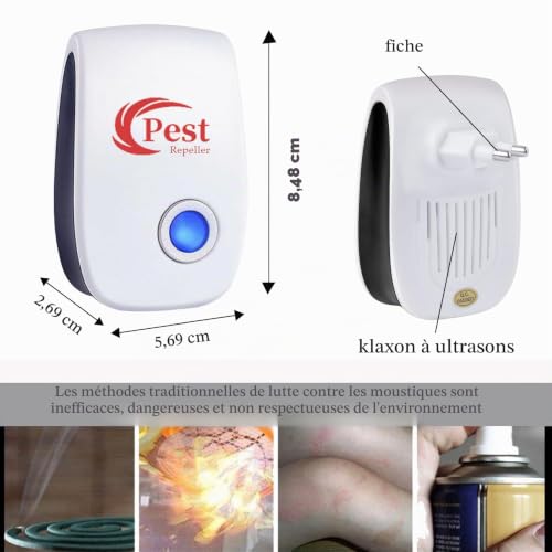 Répulsif Ultrason Anti-Rongeurs Insectes, 6 Pack Ultrason Anti Moustique Ultrason Souris et Rats, Intérieur Répulsif Électronique Insectes Anti Souris, Moustiques, Cafards, Rats, Fourmis, Araignées – vue 6