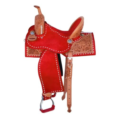 Western Barrel Racing Horse Saddles Premium Leather with Leather Suede Tooled Carved Racer Riding Trail Equestrian Best Riding for Rider Tack Horse saddle Size: 10