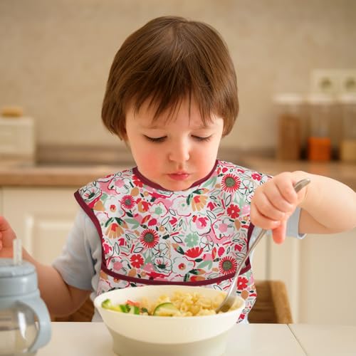 Mess Proof Baby Bib 3 Pack, Waterproof Led Weaning Baby Feeding Bibs with Food Catcher, Travel Feeding Bibs2