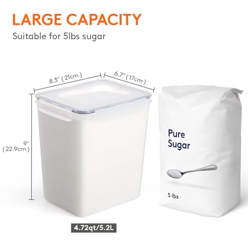 Lifewit Large Flour Food Storage Containers 5.2L/175oz 4PCS with Lids for Cereal, Rice, Sugar, Pasta - Kitchen & Pantry Organization Bulk with Measuring Cups, Labels, BPA free
