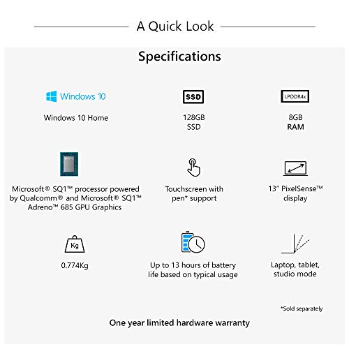 Image of Microsoft Surface Pro X 1876 Qualcomm Sq1 Processor 13 Inches Laptop (8Gb /128Gb Ssd /Windows 10 Home /Adreno 685 Gpu Graphics), Matte Black, 0.77 Kg + Keyboard Qjw-00015 Combo
