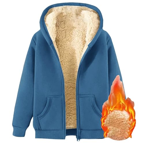 Fleece Jacket Women Warm Casual Full Zip Up Sherpa Lined Hoodie Blue - image 4