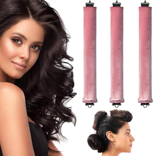 Boucle Sans Chaleur, Lot de 3 Bigoudis Cheveux, Cheveux Bouclés Femme, Bigoudis Sans Chaleur de Sommeil Doux Overnight Heatless Hair Curlers,No Heat Caoutchouc Hair Rollers for Most Hairstyles(Rose)