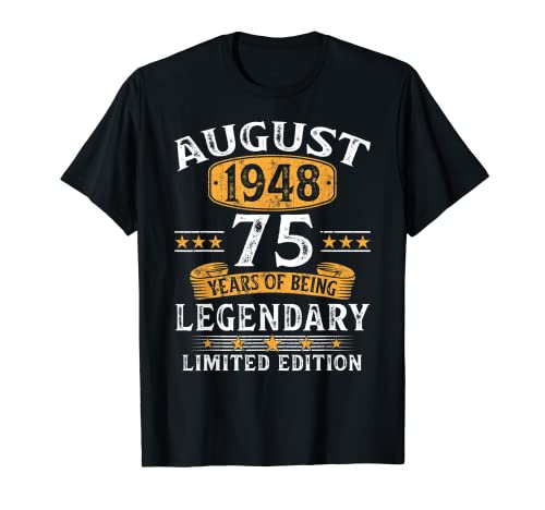 Nacido En Agosto 1948 Vintage 75 Años Regalo Hombre Camiseta