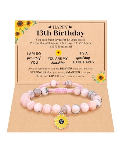 Image of Happy 10th /11th /12th /13th /14th Birthday Gifts for Girls, Sunflower Bracelet for Girls