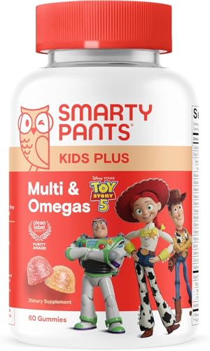 Image of SmartyPants and Disney-Pixar's Toy Story 5 Kids Multivitamin Gummies, Omega 3 DHA EPA, Vitamin D, C, B12, E, Zinc and Iodine, Clean Label, Gluten Free, Mixed Fruit Flavors, 30 Day Supply, 60 Gummies