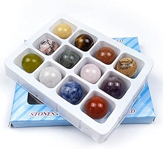 NganSuRong 12Pcs Assorted Crystal Healing Gemstone Mix Spheres Stone Ball 18-20mm Mineral Tumble Reiki Decor Collection Natural Chakra Quartz Ornaments