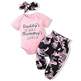 Renotemy Newborn Girl Clothes Outfits Ruffle Short Sleeve Tops + Camo Print Pants Sets Spring Summer Baby Girl Clothes 3-6 Months Pink Camo