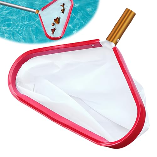 Épuisette de piscine professionnelle en métal - Mailles fines - Algues - Avec double filet - Pour nettoyer les feuilles de piscine et les insectes - Rouge
