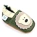 Dotty Fish Chaussures Cuir Souple bébé. Chaussures de Poussette pour Les Filles et Les garçons. Conception d'ours Vert et Beige. 12-18 Mois (EU 21)