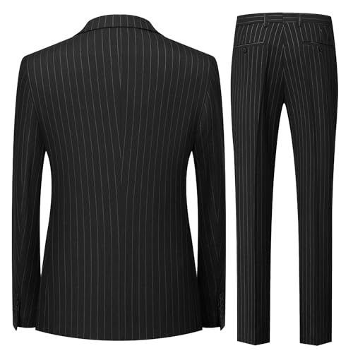 UNINUKOO Men's Suits 2 Piece Pinstripe Double Breasted Tuxedo Suit for Men Slim Fit Formal Dress Blazer Jacket Pants US Size XL Black2