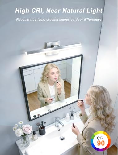 Image of IZORRO Modern Bathroom Vanity Light 16 inch, Rotatable, 12W Dimmable Led Bathroom Light Fixture Over Mirror, Chrome Vanity Light Bar (Cool White 6000K)