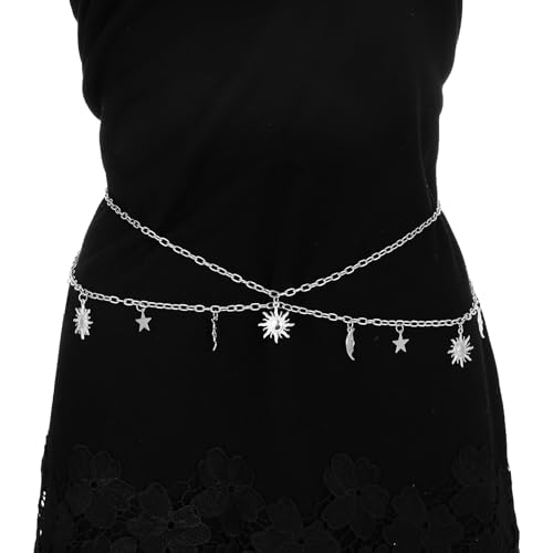 MILAKOO Double Layer Waist Belt Skinny Waistband Link Sun and Moon Decor Belts Straps for Women Summer Beach Dresses