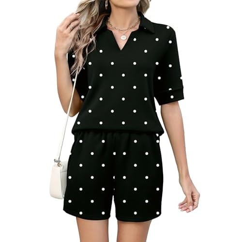 LOMON Womens Two Piece Sets Summer Shorts Matching Lounge Sets Half Sleeve Polo Sweatsuit Airport Travel Outfit Clothes