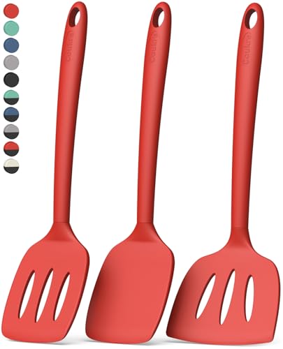 Image of Coukre 3 Pack Silicone Spatula Set, Heat Resistant to 500F, BPA-Free