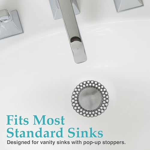Evriholder Vanity Sink Drain Savers, Secure Fit Hair Catchers Prevent Clogs in Bathroom, Disposable, 3.7-Inch, Gray and White, 12 Pack