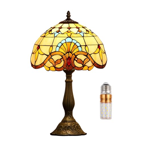 Kinbolas Lampe de table de 12 pouces Série baroque Abat-jour en verre teinté Lampe de chevet de style Tiffany Lecture Lampe de bureau antique Salon Chambre Bureau...