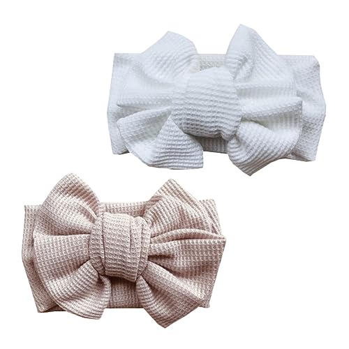 FRCOLOR 2Pcs Headbands with Large Bow Soft Comfortable Newborn Hair Accessories for Stylish Waffle Knit for Shower and Birthday Gift