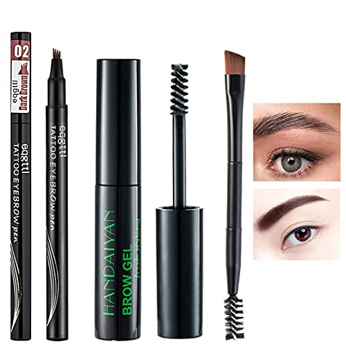 Clear Eyebrow Setting Gel,Eyebrow Tattoo Pencil,Long Lasting Waterproof Smudge Proof Eyebrow Styling Pomade for Natural Brows,Eyebrow brush 2pcs (Dark Brown)