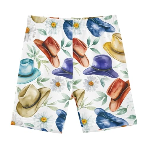 Cowboy Hat Floral Girls Bike Shorts Toddler Under Dress Dance Shorts Girl Clothes for Sports,4T