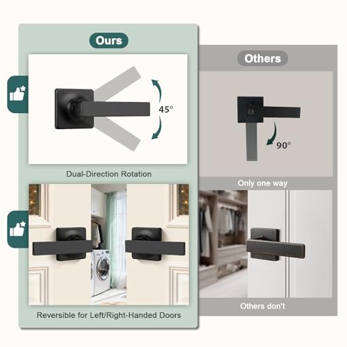 Image of GOBEKOR 3 Pack Matte Black Door Handles Square Interior Door Handle Passage Door Levers Black Closet Door Handle with Lock Modern Lever Door Handles