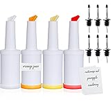 Combo pack of 4 multi color bar/juice containers (orange,red,yellow, white) plus 6 alcohol/liquor pour tops
